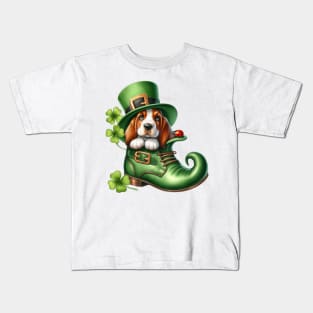 Basset Hound Dog Shoes For Patricks Day Kids T-Shirt